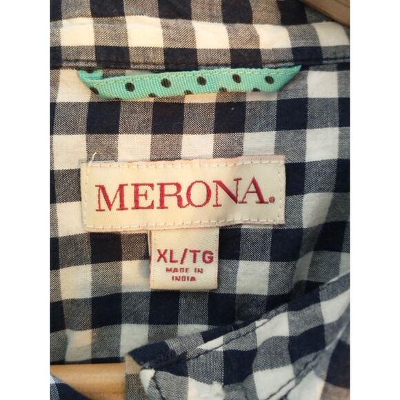 Merona Women’s Black White Button-Up Shirt XL Checkered Gorpcore Andro - Picture 5 of 8